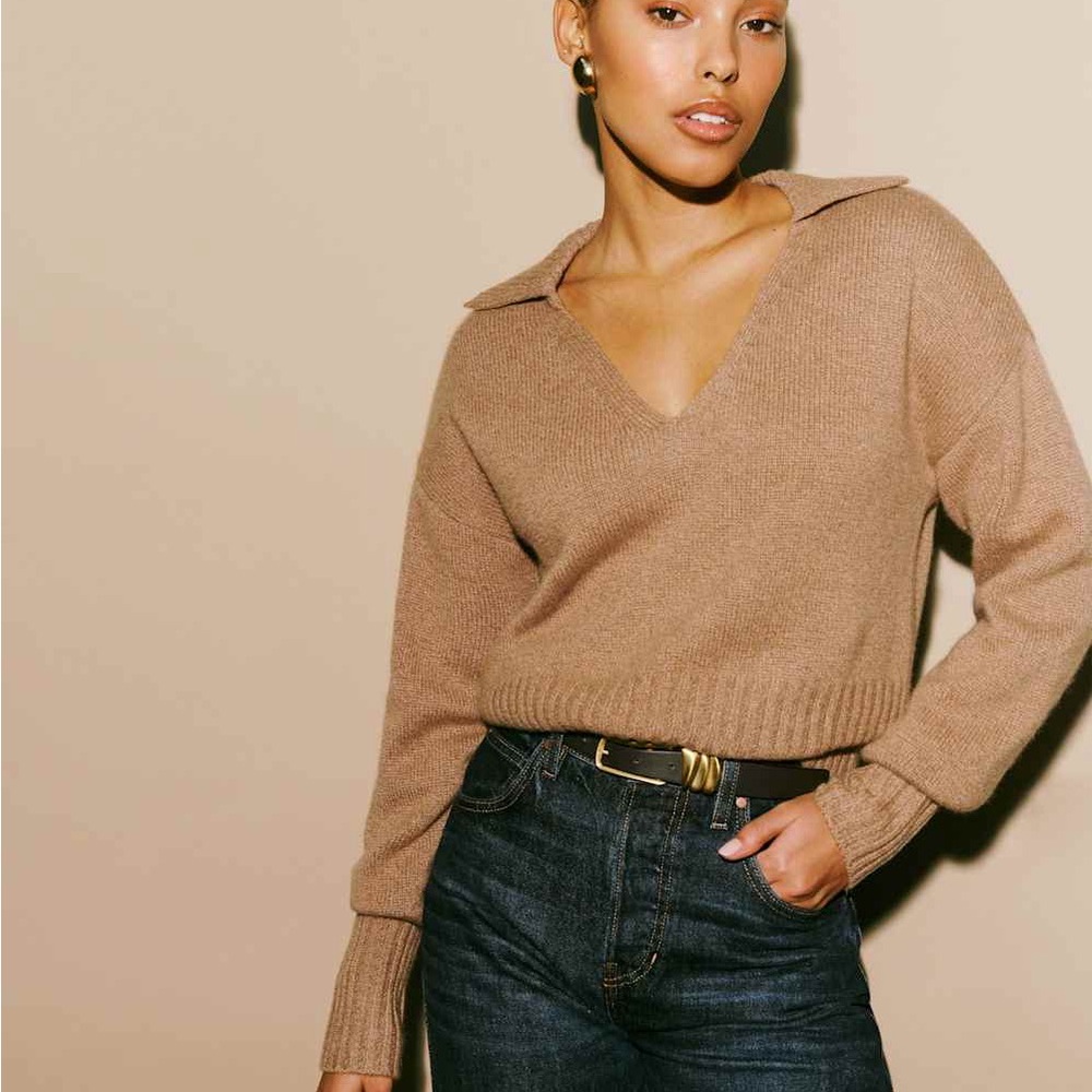 Reformation Beckie Cashmere Collared Sweater Panko - Size S